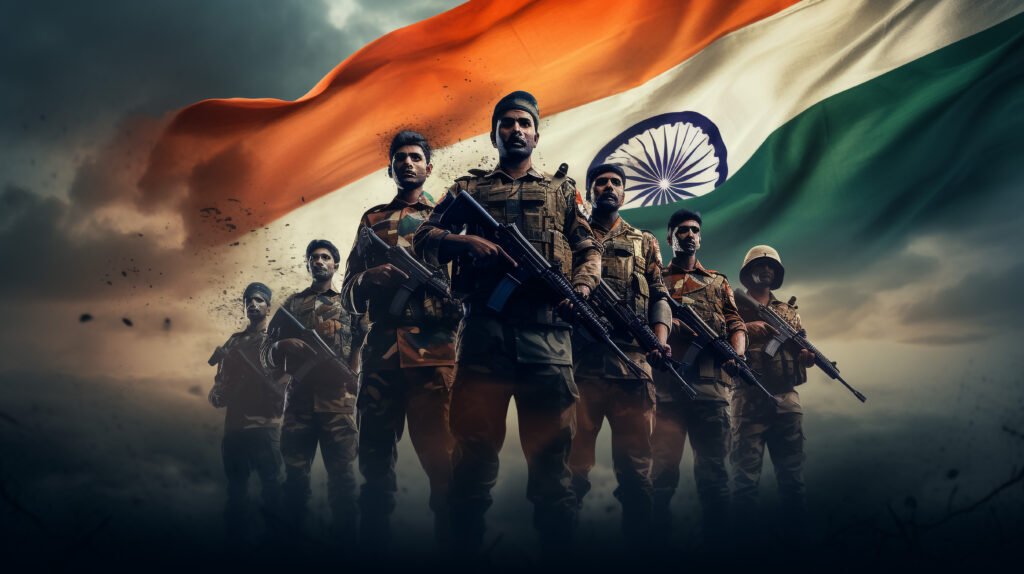 independence day india concept with indian army freedom fighters holding tricolor flag